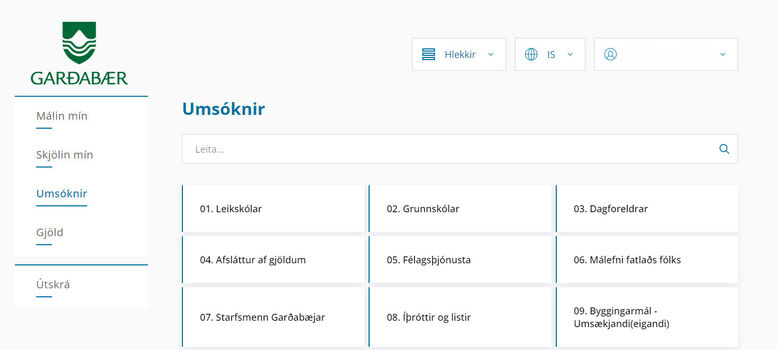 Skjáskot úr Þjónustugátt Garðabæjar